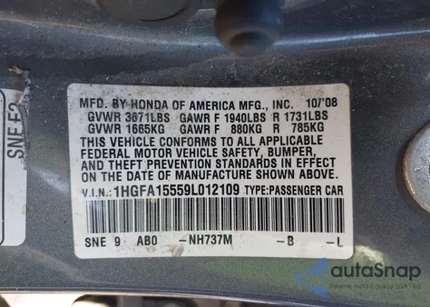 2009 Honda Civic Lx from USA, damaged, VIN 1HGFA15559L012109